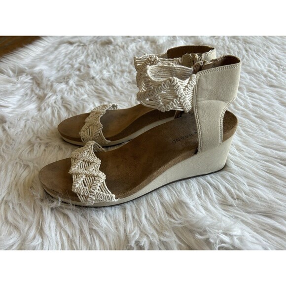 Lucky Brand Women’s Size 10 Kierlo Ankle Strap Wedge Sandals Ivory Knit Leather - Picture 1 of 9